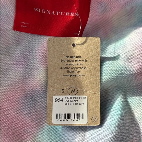 NEW Signature8 Women Cropped Denim Jacket Paisley Print Tie Dye Size Medium - Picture 3 of 6